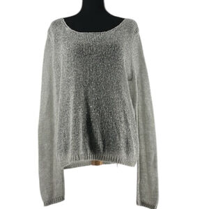 PJ Salvage Gray Wool Blend Long Sleeve open Knit Tight Pullover Sweater Sz Large